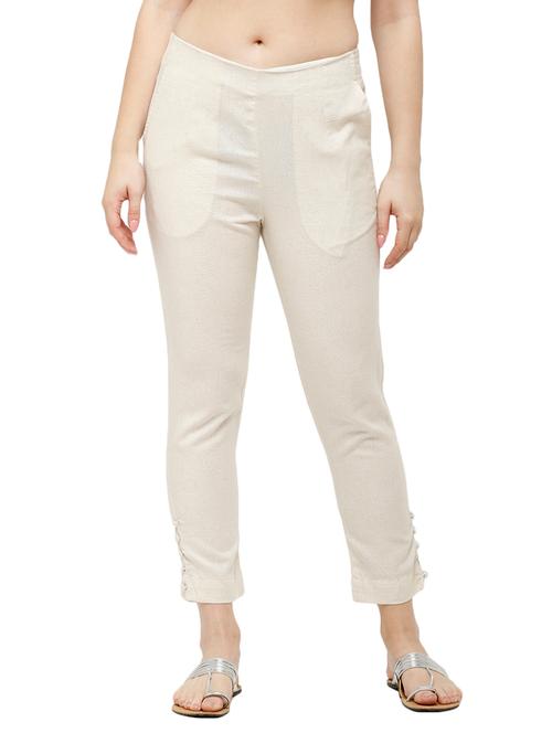 cream solid cigarette pants trouser - 18025102 - Very Small Image - 1