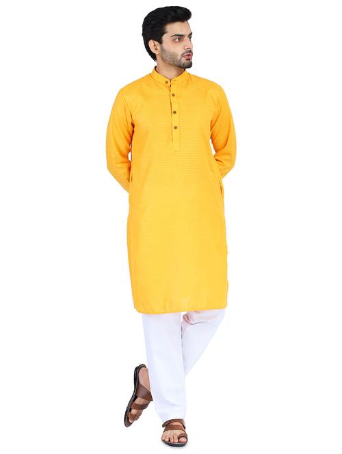 yellow self design kurta pyjama set - 18025205 - Very Small Image - 1