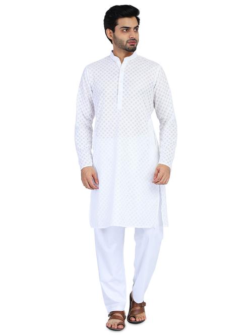 white printed kurta pyjama set - 18025210 - Very Small Image - 1