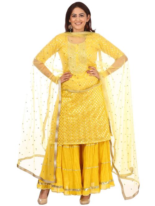 yellow cotton blend kurta sharara set - 18025246 - Very Small Image - 1