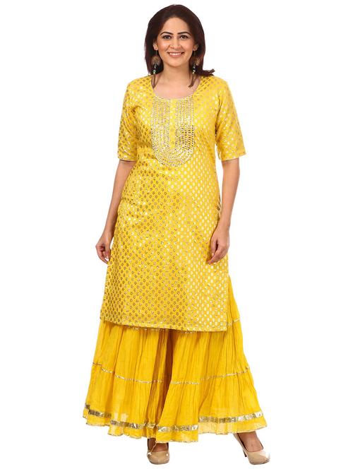 yellow cotton blend kurta sharara set - 18025250 - Very Small Image - 1