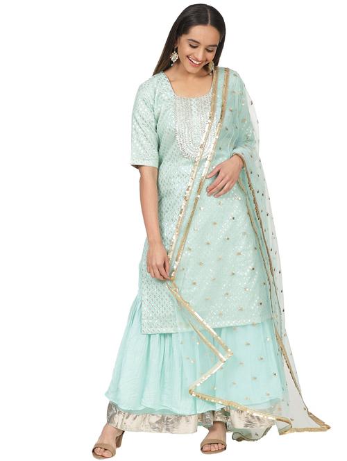 blue cotton blend kurta sharara set - 18025252 - Very Small Image - 1