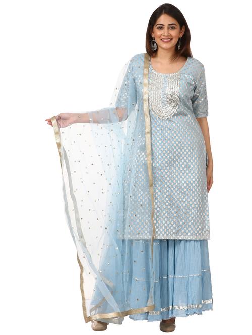 blue cotton blend kurta sharara set - 18025281 - Very Small Image - 1
