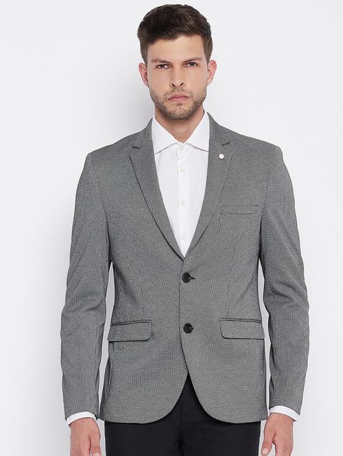 grey self design single breasted casual blazer - 18025427 - Very Small Image - 1