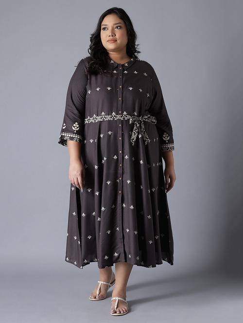 grey viscose flared ethnic dress - 18025667 - Very Small Image - 1