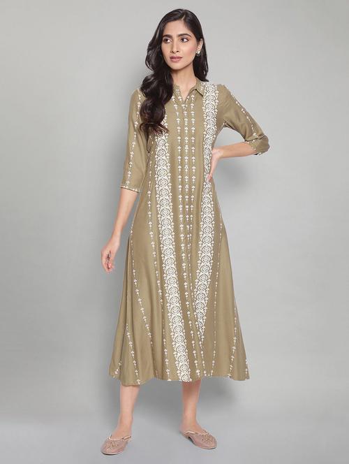 green viscose aline ethnic dress - 18025669 - Very Small Image - 1