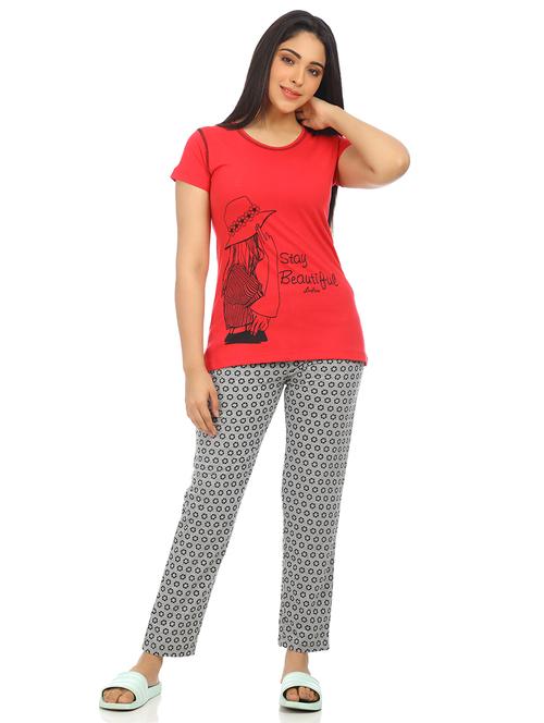 round neck printed nightwear pajama set - 18025867 - Very Small Image - 1