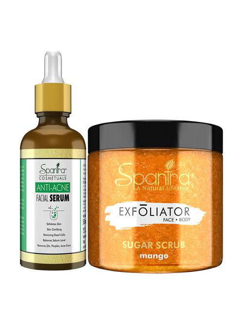 spantra sugar mango scrub, 125 gm & anti acne face serum, 50 ml pack of 2 - 18025880 - Very Small Image - 1