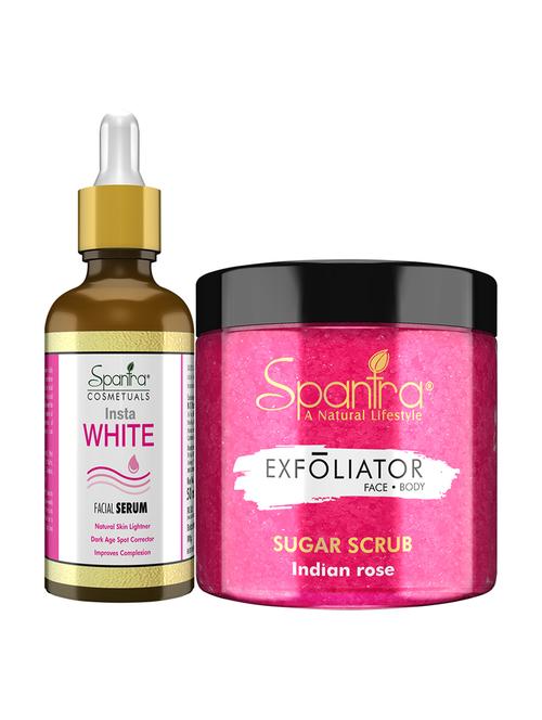 spantra sugar indian rose scrub, 125 gm & insta white face serum, 50 ml pack of 2 - 18025892 - Very Small Image - 1