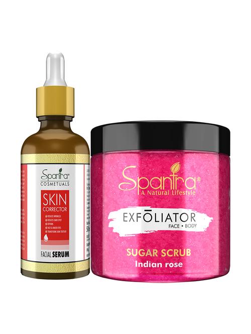spantra sugar indian rose scrub, 125 gm & skin corrector face serum, 50 ml pack of 2 - 18025894 - Very Small Image - 1