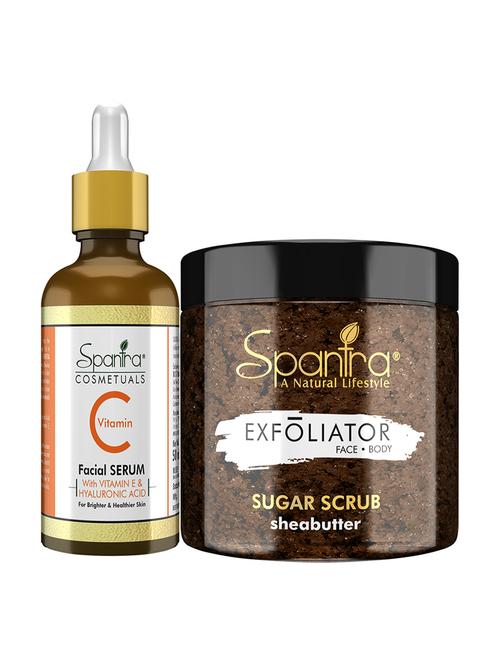 spantra sugar shea butter scrub, 125 gm & vitamin c face serum, 50 ml pack of 2 - 18025898 - Very Small Image - 1