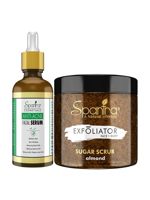 spantra sugar almond scrub, 125 gm & anti acne face serum, 50 ml pack of 2 - 18025915 - Very Small Image - 1