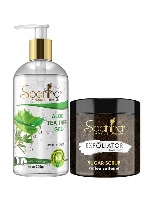 spantra sugar coffee caffiene scrub, 125gm & aloe tea tree soothing gel, 300ml pack of 2 - 18025933 - Very Small Image - 1