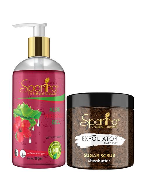 spantra sugar shea butter scrub, 125gm & hibiscus soothing gel, 300ml pack of 2 - 18025942 - Very Small Image - 1