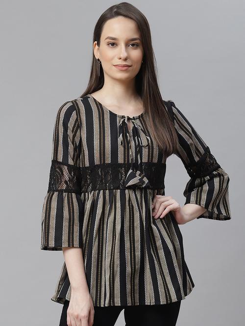 tie up neck striped peplum top - 18025951 - Very Small Image - 1