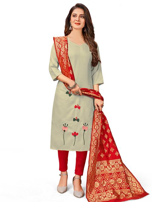 embroidered unstitched suit set - 18026213 - Very Small Image - 1
