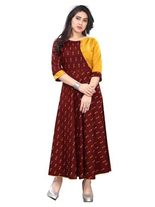 red rayon flared gown - 18026415 - Very Small Image - 1