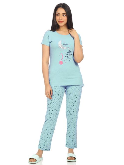 round neck printed nightwear pajama set - 18026683 - Very Small Image - 1