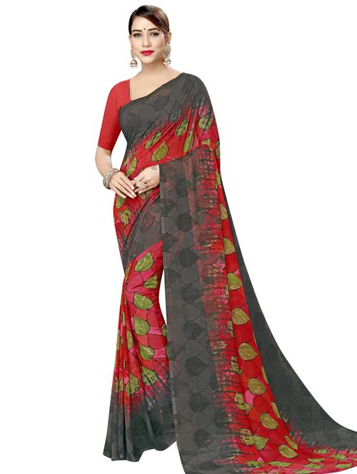 red printed saree with blouse - 18026741 - Very Small Image - 1
