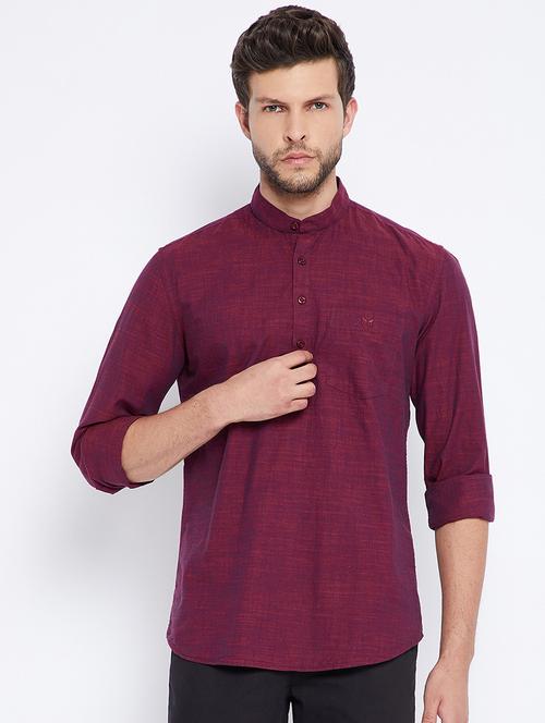 maroon solid short kurta - 18026937 - Very Small Image - 1