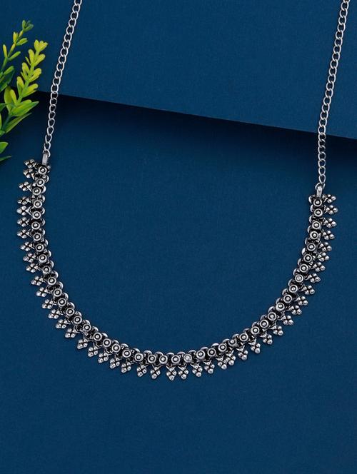 traditional adjustable silver oxidized necklace set - 18026950 - Very Small Image - 1