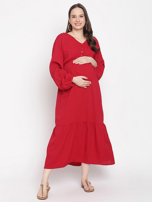 v-neck solid maternity wear dress - 18027218 - Very Small Image - 1