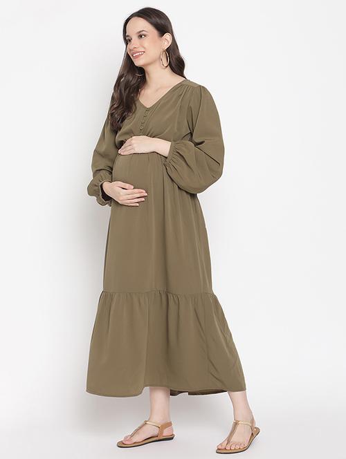 v-neck solid maternity wear dress - 18027219 - Very Small Image - 1