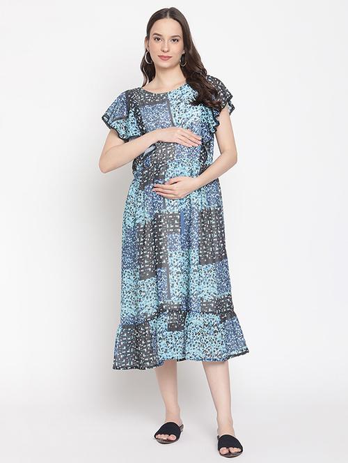 round neck printed maternity wear dress - 18027226 - Very Small Image - 1