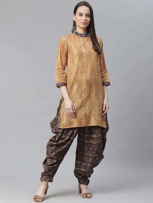 beige cotton kurta salwar set - 18027255 - Very Small Image - 1