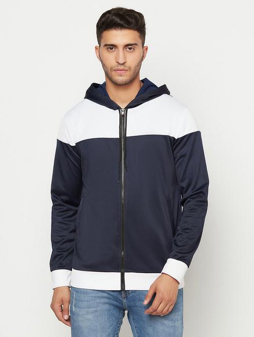 navy blue color block casual jacket - 18027382 - Very Small Image - 1