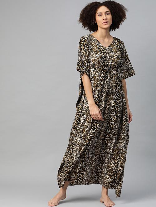 v-neck printed kimono gown - 18028041 - Very Small Image - 1