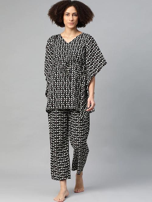 v-neck printed nightwear pajama set - 18028044 - Very Small Image - 1
