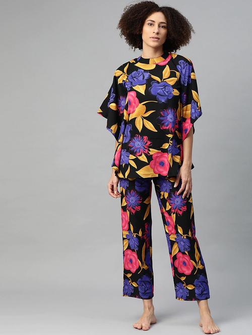 round neck printed nightwear pajama set - 18028046 - Very Small Image - 1