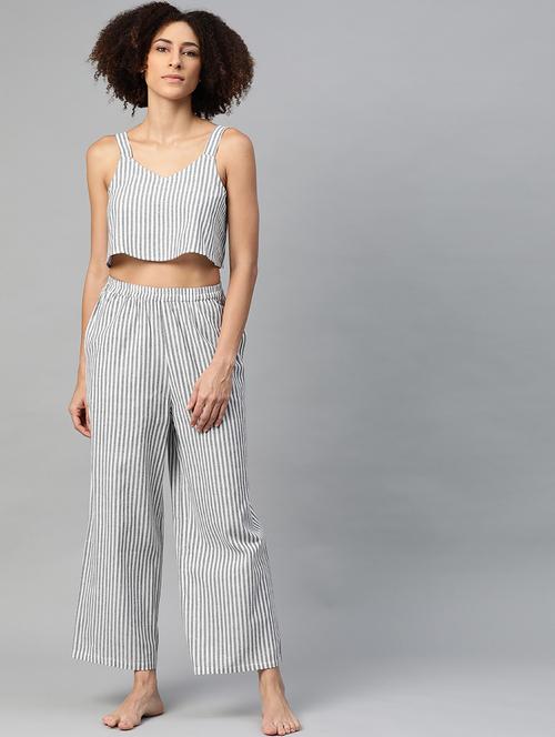 v-neck striped pyjama co ord set - 18028050 - Very Small Image - 1