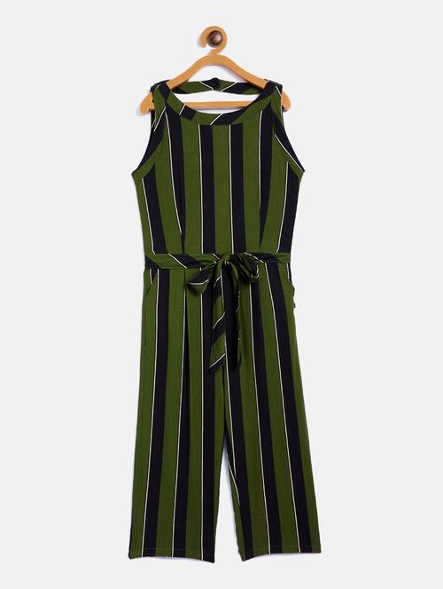girls green striped full length jumpsuit - 18028066 - Very Small Image - 1