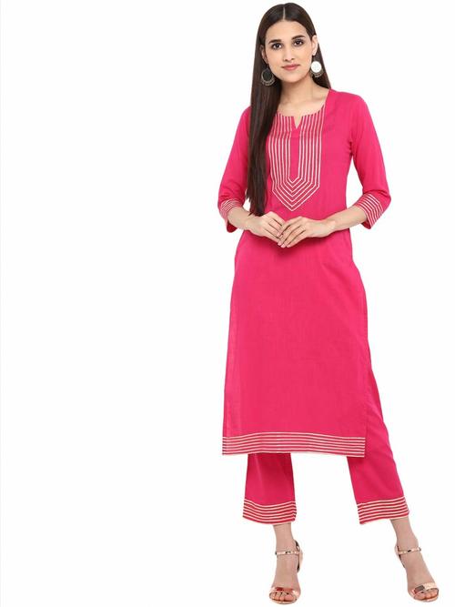 pink colour cotton kurti with pant - 18028291 - Very Small Image - 1