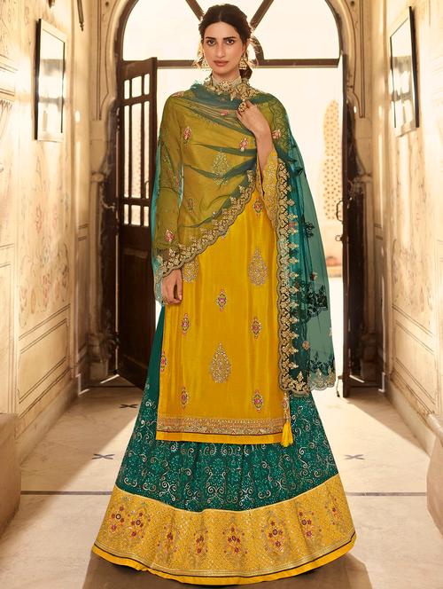 yellow chiffon semistitched suit - 18028626 - Very Small Image - 1