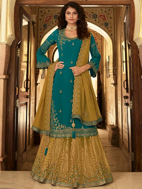 green chiffon semistitched suit - 18028628 - Very Small Image - 1