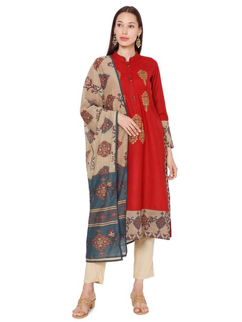 red cotton kurta pant set - 18028947 - Very Small Image - 1