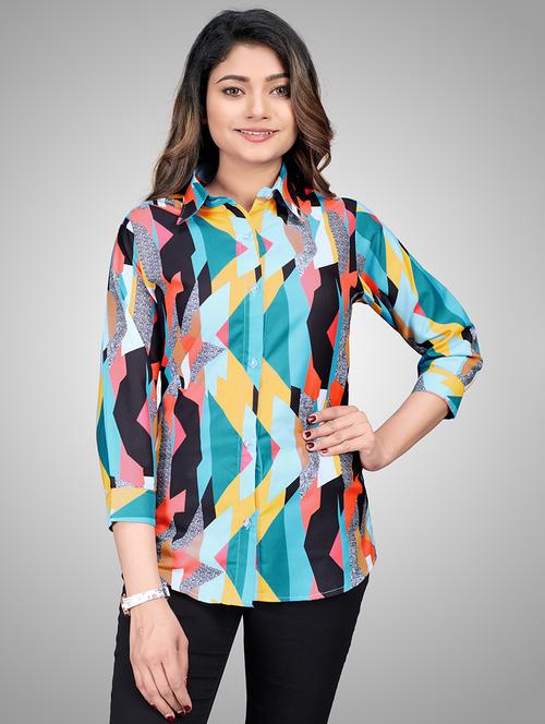 curved hem printed shirt - 18029032 - Very Small Image - 1