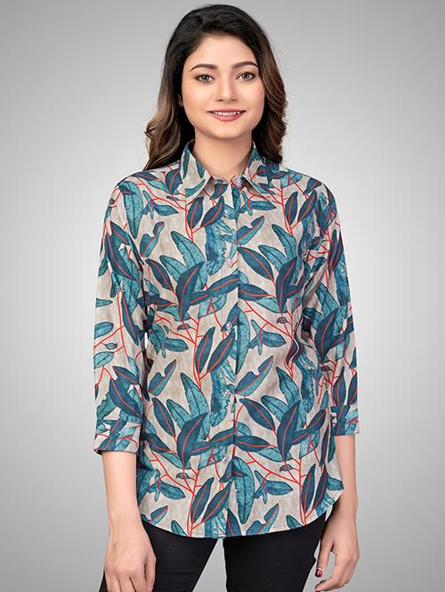 curved hem printed shirt - 18029057 - Very Small Image - 1