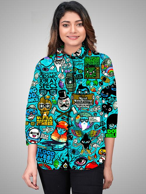 curved hem printed shirt - 18029086 - Very Small Image - 1