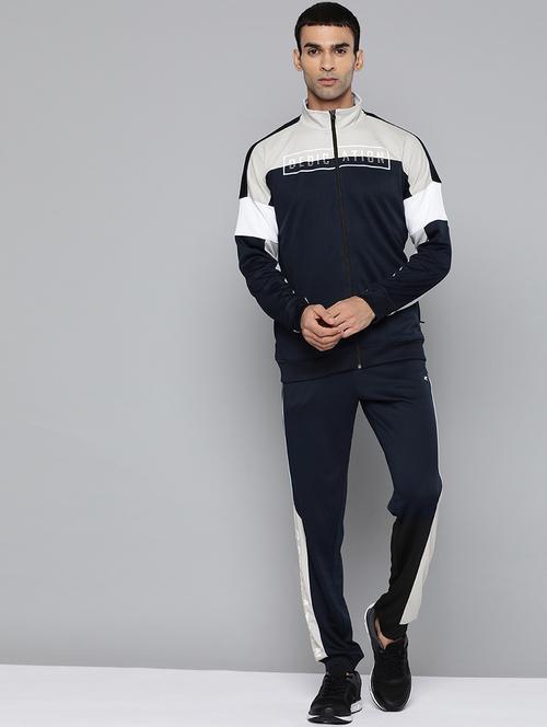navy blue color block track suit - 18030052 - Very Small Image - 1