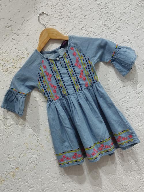 denim frock kids for girl - 18030168 - Very Small Image - 1
