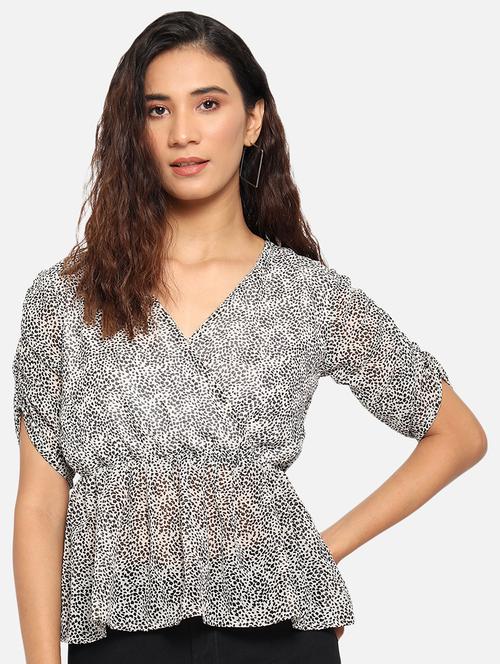 overlap neck peplum top - 18030308 - Very Small Image - 1