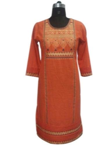 orange colour cotton kurti - 18030440 - Very Small Image - 1