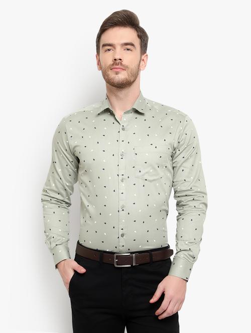 olive green printed formal shirt - 18030694 - Very Small Image - 1