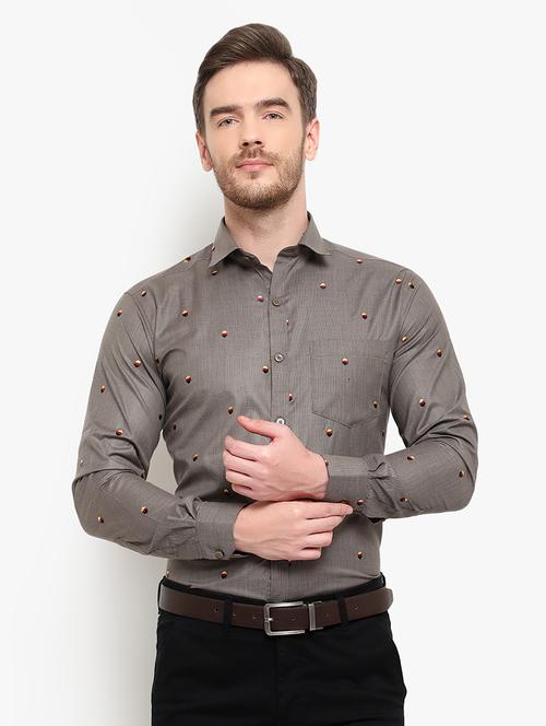 olive green self design formal shirt - 18030702 - Very Small Image - 1