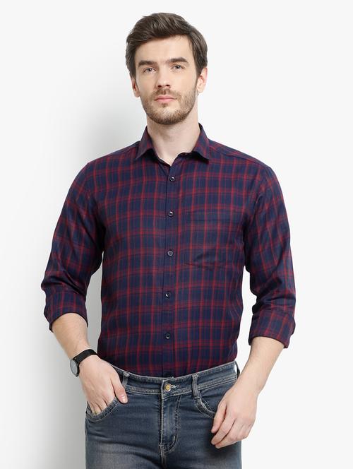 navy blue checkered formal shirt - 18030704 - Very Small Image - 1
