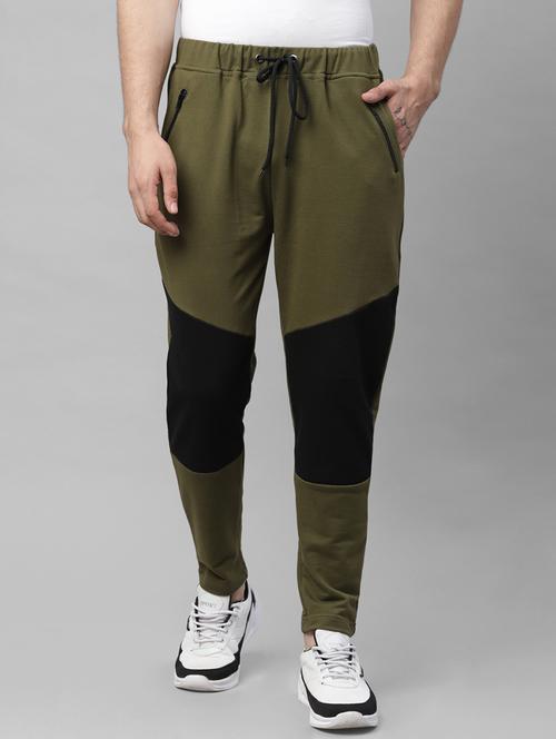 olive green color block joggers - 18030788 - Very Small Image - 1